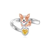 Flpruy Corgi Ring 925 Sterling Silver Adjustable Corgi Open Rings Dog Ring Cute Corgi Jewelry Gifts for Corgi Lovers Women