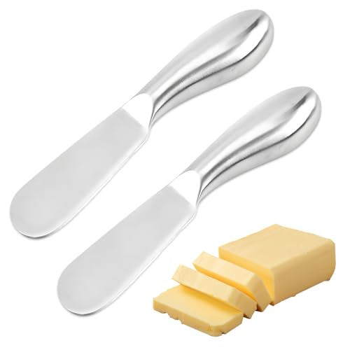 YUVKIN Couteaux à Beurre et Épandeur de Fromage, en Acier Inoxydable avec Poignée Ergonomique, 2 Pièces, Couteau à Beurre et Tartineur (13,3 x 2,2 cm) (Argent)