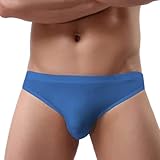 ouhoe Sexy Smooth Low Waist Seamless Men Underwear Thin Underpants Ice Silk Briefs Mini Bikini (Light blue, XXXL)