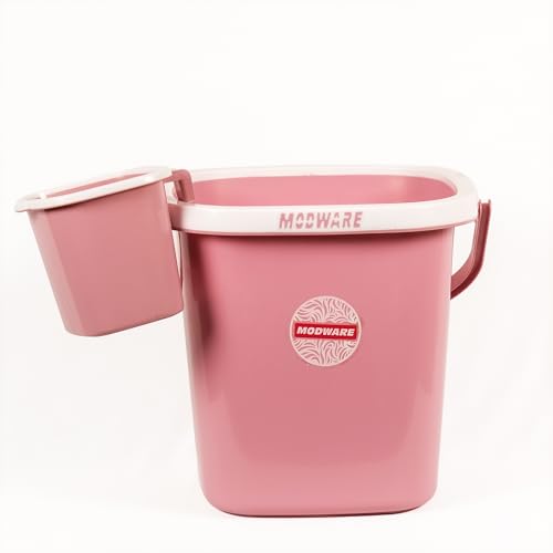 Image of MODWARE Premium Orchid Bucket and 1L Mug Set, 20 litres, Polypropylene, Square, Lightweight, Durable, 2 Pieces (Pink)