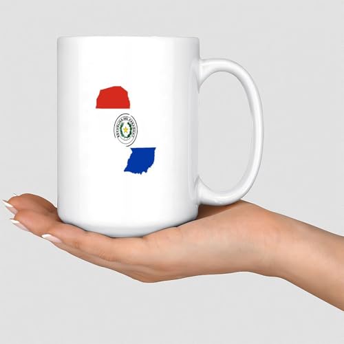 Mug Paraguay en céramique avec drapeau de la ville blanche - Cadeau d'anniversaire pour femme - Unisexe - 445 ml