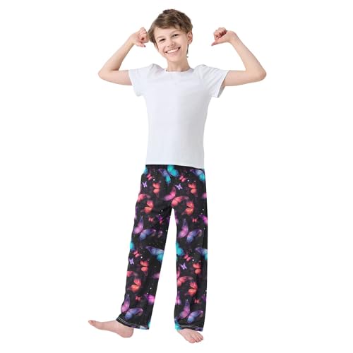 Butterfly Long Pajama Pants Elastic Waist PJ Bottoms with Pockets S A1111513