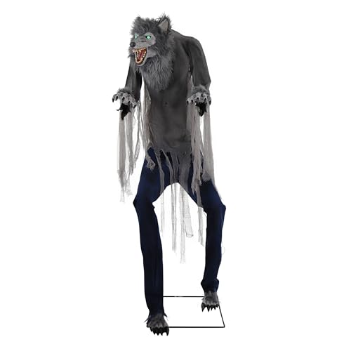 Haunted Hill Farm 7-Ft. Tall Towering Werewolf, Motion-Activated Animatronic for Indoor or Covered Outdoor Creepy Decorations, Plug-in Scary Halloween Prop