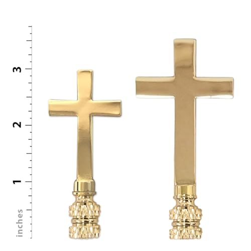 Image of Royal Designs, Inc. Cross Lamp Finial, Medium Polished Brass, Decorative Replacement Finial for Table or Floor Lamps, Set of 2