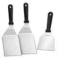 onlyfire Stainless Steel BBQ Spatula Set, Flat Top Griddle Accessories for Camping Outdoor, Multifunctional Grill Utensil Set Including Wide Spatulas, Chopper/Scraper for Blackstone -Set of 3