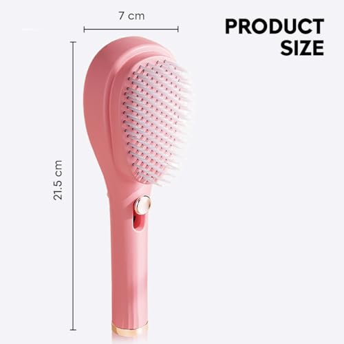 Image of Gleva Self-Cleaning Hair Brush, Detangling & Styling Brush with Anti-Static Bristles, Hair Massage Comb for Smooth & Tangle-Free Hair, Ideal for Men & Women (Pink)