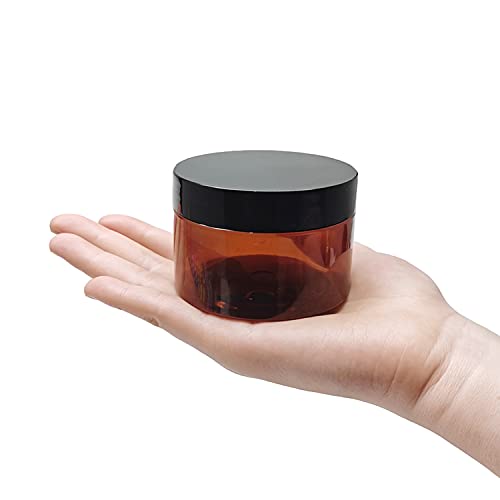 4 Oz Amber Plastic Cosmetic Jars Leak Proof Container With Black Lid For Cream, Lotion, Powder, Ointment, Beauty Products Etc, 12 Pcs. #TOP2
