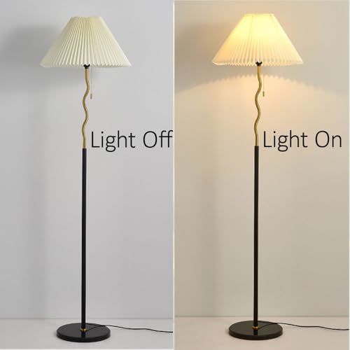 Lampadaire en lin plissé 63" avec douille E27 et base marbre stable - 6