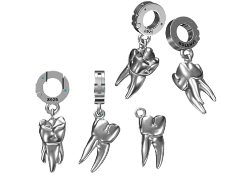Bolenvi Dangling Tooth Molar Dentist Clip On Open Dangle Pendant, 925 Sterling Silver Charms, Compatible with Pandora & Other Charm Bracelets & Necklaces DIY Jewelry3