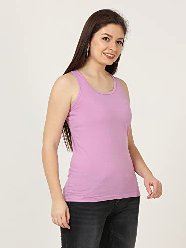 Image of FLEXIMAA Women's Cotton Plain Round Neck Sleeveless T-Shirt
