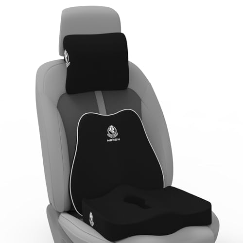Image of MRRON Memory Foam Posture Corrector Car Seat Cushions Combo | Orthopedic Backrest, Coccyx Cushion & Neckrest | Ergonomic Lumbar Comfort Seat Cushion | Reduces Sciatica, (Black, Slim backrest)