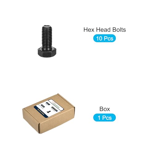 Image of METALLIXITY Hex Bolts (M10-1.5x20mm) 10Pcs, 12.9 Grade Carbon Steel Fully Threaded Black Oxide, Coarse Thread UNC Hex Head Screw Bolt - for Mechanical Repair