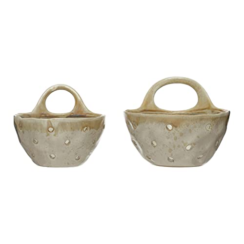 Creative Co-Op Stoneware Handles, Set Of 2 Colanders, 8" L X 7" W X 5" H, Beige #TOP28