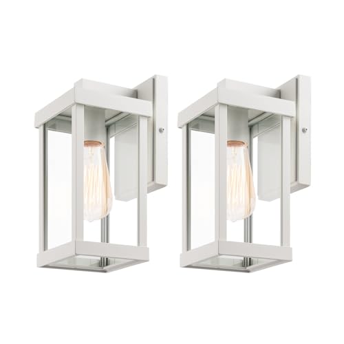 mirrea 11" Classic Outdoor Wall Sconce 1 Light in Rectangular Metal Frame and Clear Glass Shade Waterproof Porch Light Patio Light Pack of 2 (Matte White)