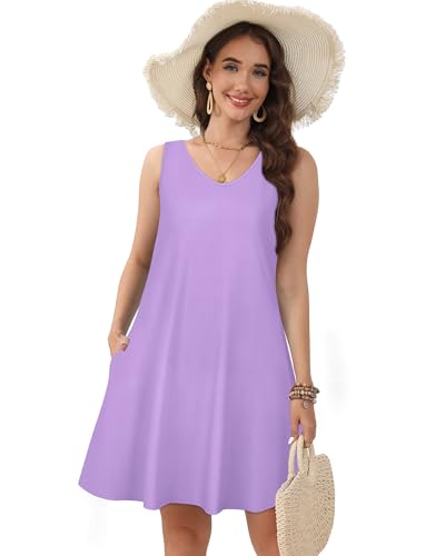 Image of CHICGAL Womens Summer Dresses Casual Sleeveless Loose T Shirt V Neck Sundress Swing Beach Cover Up with Pockets 2026