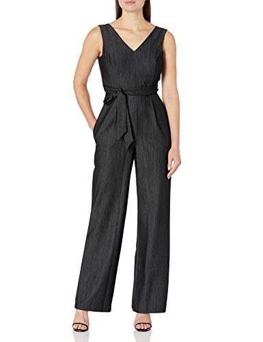 Calvin Klein Women's Sleeveless V Neck Jumpsuit with Self Sash Waist, Solid Blue, 8
