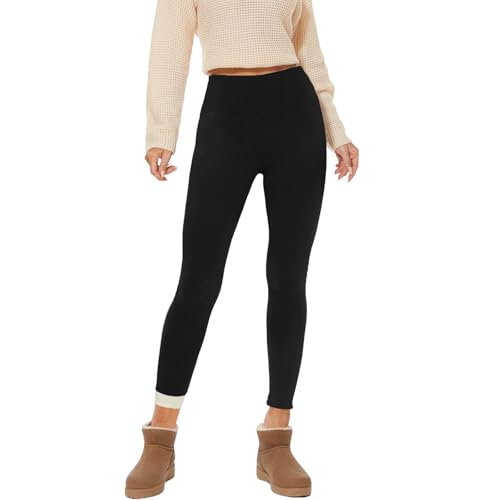AMIYOYO Thermal Leggings Women Thick Fur Fleece Lined Leggings High Waisted Winter Warm Black Soft Tights Tummy Control Gym Yoga Fitness Stretchy Pants Trousers