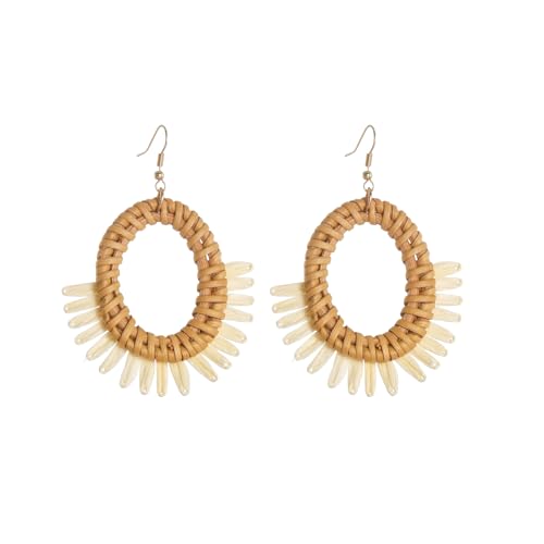 Image of Ladies Handmade Rattan Earring - Tassel A Type Straw Wicker Earrings Bohemian Geometry Earring Circle Pie Shape Earrings