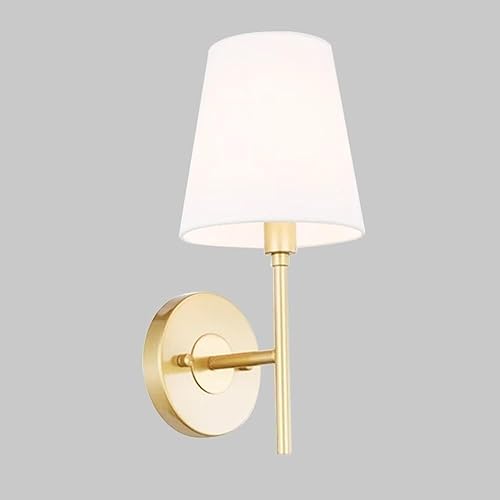 Miniatura 1 de Aplique de pared vintage de latón con pantalla de tela blanca, lámpara de pared retro industrial, lámpara de montaje en pared de cobre E27 para