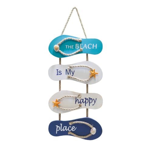 Wooden Beach Slippers Wall Decoration With 3D Shells Starfish Hanging Decoration Ocean Furniture Decorations Beach Style Wall and Door Decorations For Bedrooms Rooms Walls Doors