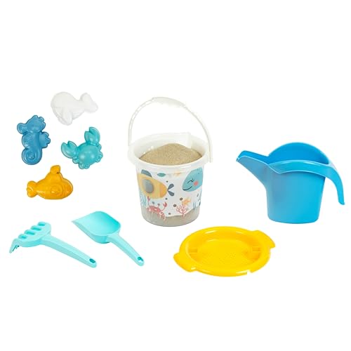 Theo Klein 7620 Sandeimer-Set - Wasserwelt I Inkl. Sieb und Gießkanne I Mit Förmchen, Schaufel und Rechen I Recyclingkunststoff I Anti-UV, Spielzeug für Kinder ab 18 Monaten