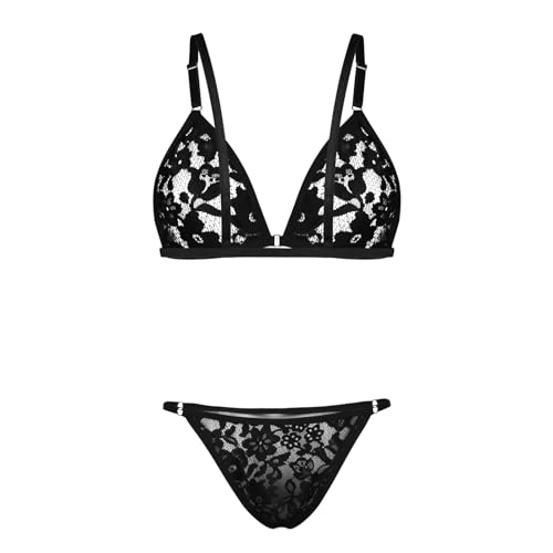 Men's Sissy Bikini Crossdressing Lingerie Set Lace Trim Bra Tops With Briefs Thongs Underwear Gay Nightwear