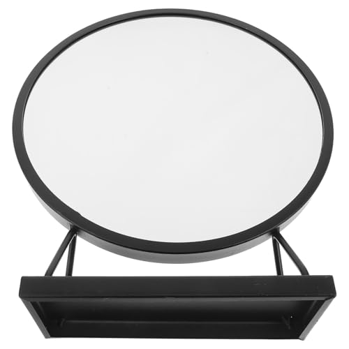BAZEITFLOW Espejo de Maquillaje de Escritorio Redondo 30 CM Marco de Acero Carbono Negro Clásico Espejo para Tocador Portátil para Niñas y Adolescentes Adecuado para Dormitorio y