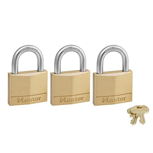 Master-Lock-140TRI-Solid-Brass-Padlock-with-Key-3-Pack Master Lock 140TRI Solid Brass Padlock with Key, 3 Pack - Image 1
