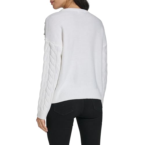 Calvin Klein Women's Cable Crew Neck Crystal Studs Sweater4
