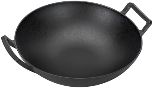 Charkettle 14" Cast Iron Wok with Handles, Compatible with Weber Gourmet BBQ System and Spirit II &Genesis II GS4 System, Pre-Seasoned Nonstick Cooking Wok Pan for Grill, Campfire, Rocket Stove - Thumbnail 2