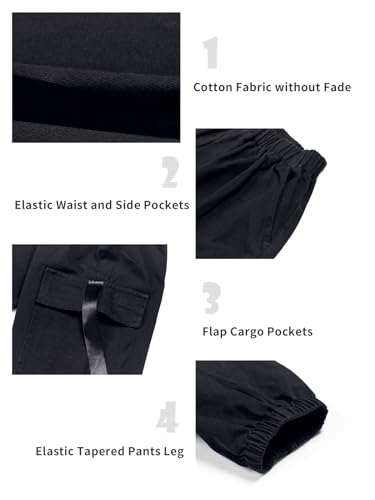 Rolanko Kids Cargo Pants Trousers Jogger with Pockets for Girls Street Hip Hop Dance Clothes (Black, 10-12) - Thumbnail 5