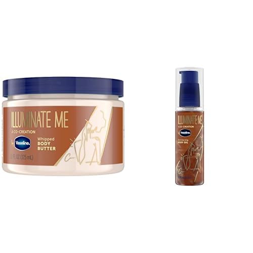 Vaseline Illuminate Me Shimmering Body Oil Created for Melanin Rich Skin & Illuminate Me Body Butter Whipped Body Butter Created For Melanin Rich Skin Provides 11 oz