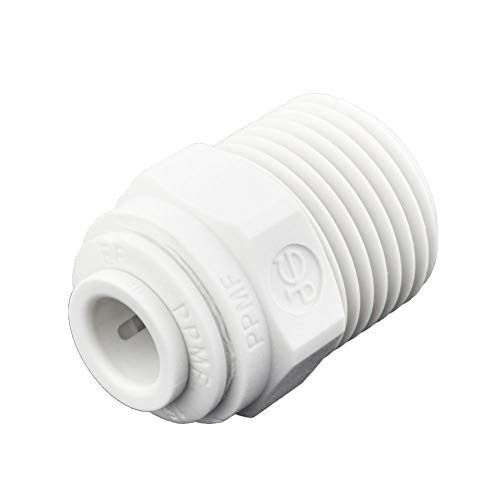John Guest 1/4 Inch OD x 3/8 Inch NPT Straight Connector, Push to Connect Plastic Plumbing Fitting, PP010823WP