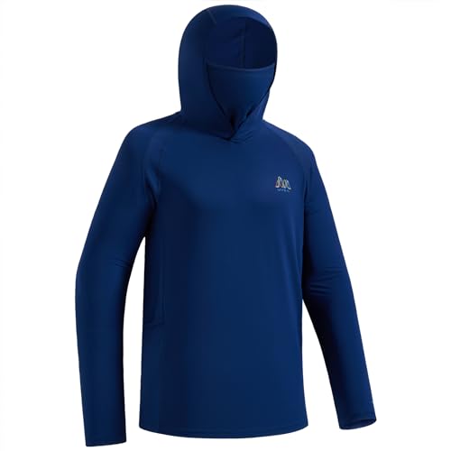 Men’s UPF 50+ Hoodie Shirt with Mask Long Sleeve Permanent UV Sun Protection Neck Gaiter Performance T for Outdoor