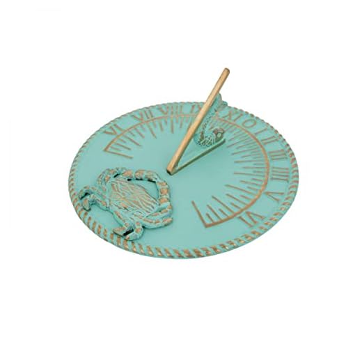 Renovators Supply Manufacturing Sundial Verdigris Finish Brass 10" Dia Vintage Sun Dial Garden or Lawn Clock Beach Theme Fish Dial and Crab Plaque Patio Outdoor Compass Sundials for Yards
