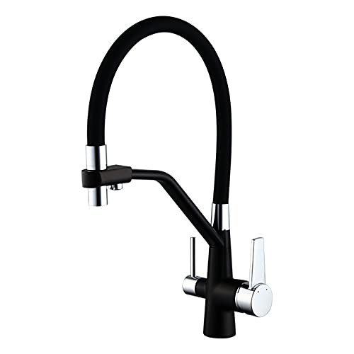 Mitigeur cuisine douchette laiton à double commande pour eau purifiée et évier