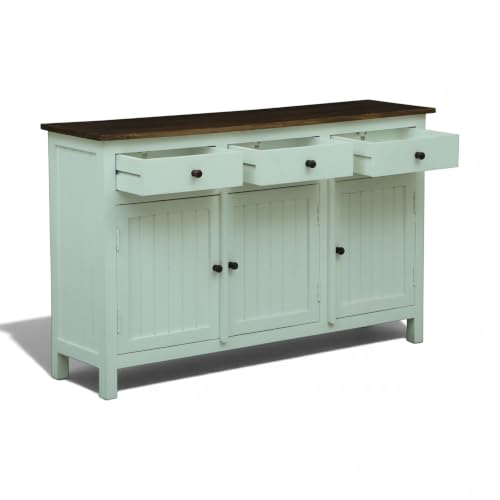 Image of Solid Wood Madrid Sideboard with 3 Drawers| Sideboard Cabinet (M) | Finish Premium Pearl White