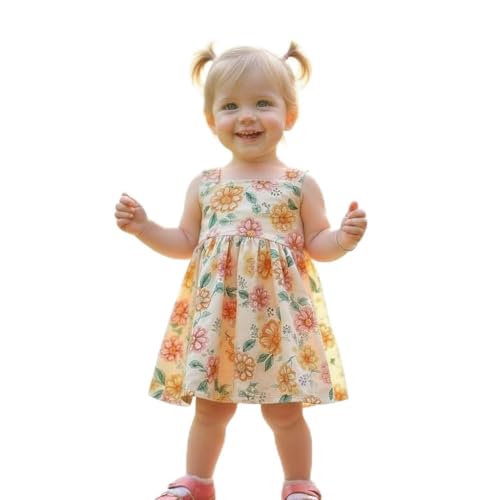 Image of A.T.U.N. (ALL THINGS UBER NICE) Baby Girls Floral Printed Knee Length Frocks | Stylish Sleeveless Traditional Beautiful Princess Dress and Special Occassions