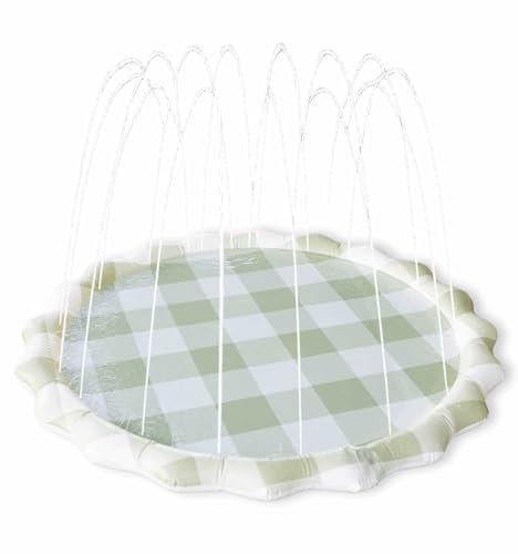 Neutral Gingham Splash Pad for Kids - Outdoor Sprinkler for Kids & Toddlers, Water Mat Sprinkler Toy-Splash Pool 67in