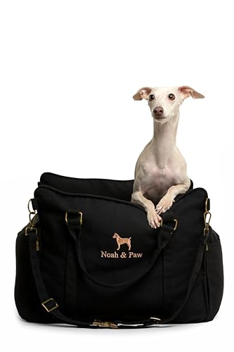 Noah & Paw Dog Car Seat Carrier, Small Dog Car Seat for Small Medium Pets with Harness Clip, 4X Safety Feature, Booster Travel Bed, Waterproof Washable, Orthopedic Foam Filling, Canvas Collection