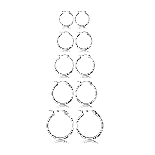 5 Pairs Small Silver Hoop Earrings For Women, Stainless Steel Earrings Set Mens Girls Lightweight Thin Hypoallergenic Nickel Free Cartilage Earings #TOP2