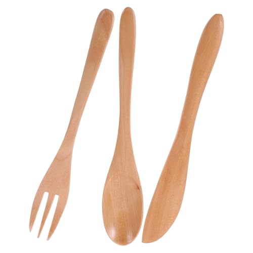 BAZEITFLOW 用木製カトラリー ポータブル再利用可能カトラリー キッズスプーンフォークナイフ 食洗機対応 軽量携帯便利 食卓用三点