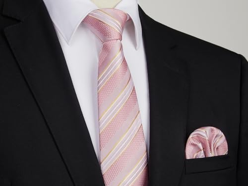 Image of HISDERN Mens Striped Ties Classic Silk Woven Tie and Pocket Square Set Formal Business Necktie Handkerchief for Wedding