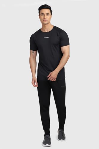 Image of FUAARK Sleek Round Neck Half Sleeves Slim Fit Active Wear Sports and Gym Tshirt for Men (Black, S)