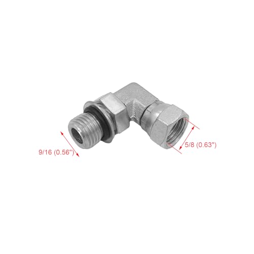 Image of (2-PACK) 6901-06-06-NWO Hydraulic Hose Adapter Fitting 3 /8 inchMale Adjustable Nut O-Ring Boss(9 /16 inch-18UNF)x3 /8 inchFemale Swivel(3 /8 inch-18NPSM)90 Elbow SAE Pipe Joints Tube Connector Carbon Steel