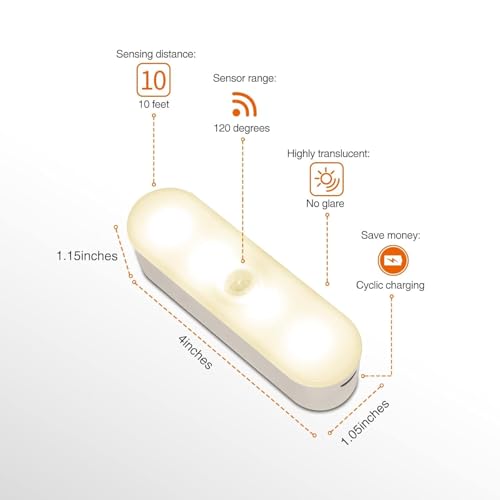 Image of TEKCOOL Motion Sensor LED Night Light Home, Indoor Auto On /Off Rechargeable Wireless Magnetic LED Cabinet Lamp for Closet, Bedroom, Home, Stairs, Kitchen, Bathroom, Wardrobe Lighting(Pack of 1)'