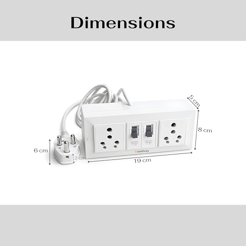 Image of Heavy Duty 16A Extension Board with Dual 16A MCB Switch | 1.5 sqmm 3 Core Cable | Power Strip for AC, Refrigerator & Microwave | Two 16 Amp Sockets (White) (3 Meter)