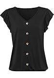  Brosloth Hauts Chic Tunique Femme avec Boutonné Manches Courtes Col V Grande Taille Casual Top Blouse Tee Shirt Noir S