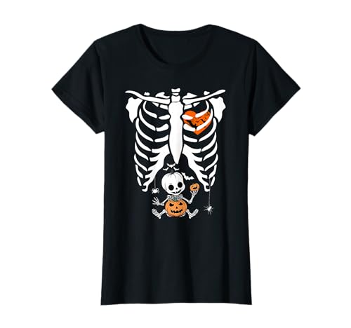 Halloween Lustiges Kostüm Schwangere Frau Kürbis Rippenkäfig T-Shirt