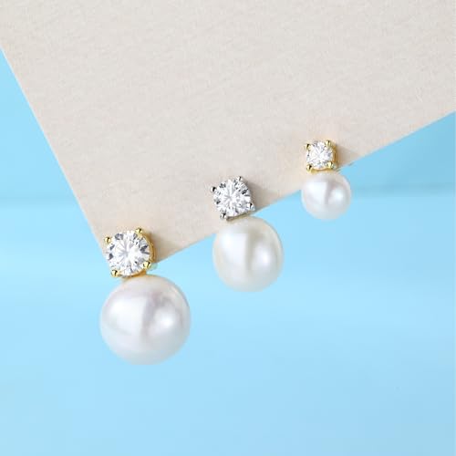 BREN Freshwater Pearl & Moissanite Earrings for Women, 925 Sterling Silver Moissanite Hypoallergenic Stud Earrings for Wedding Anniversary Jewerly Gifts for Women Wife Bride4